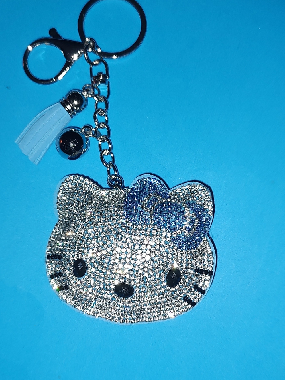 New! Rhinestone Hello Kitty Keychain with Blue Bow